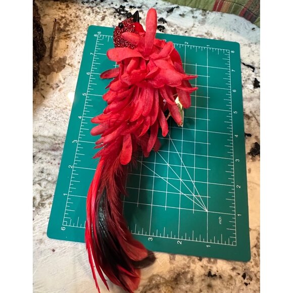 3 Lg Red Feathered Cardinal Christmas Tree Ornaments Glitter Accents Clip-On - Picture 7 of 13